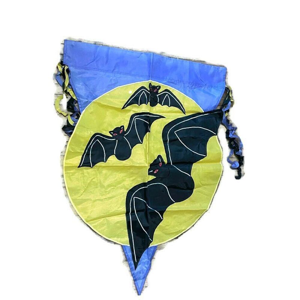 Halloween Bat Moon Yard Flag Nylon Double Sided Classroom Banner Decor Tassel